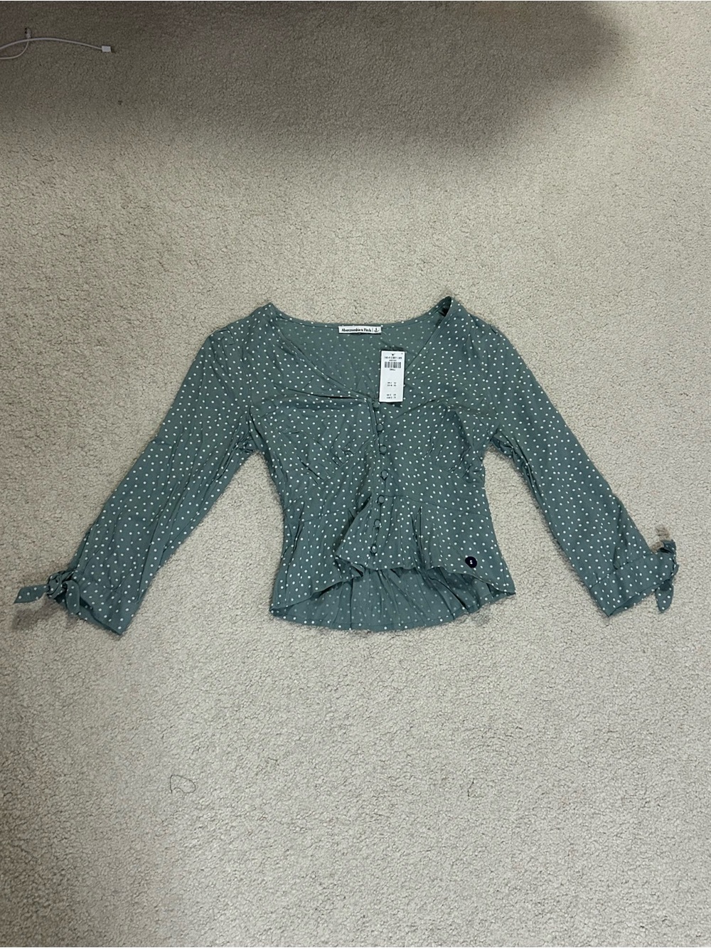 Abercrombie teal Polka Dot Ruffle Button-Front Top-NWT
